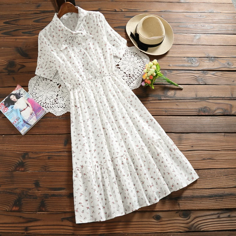 Маленький свежий цветок короткий рукав летнее женское платье печать студентов