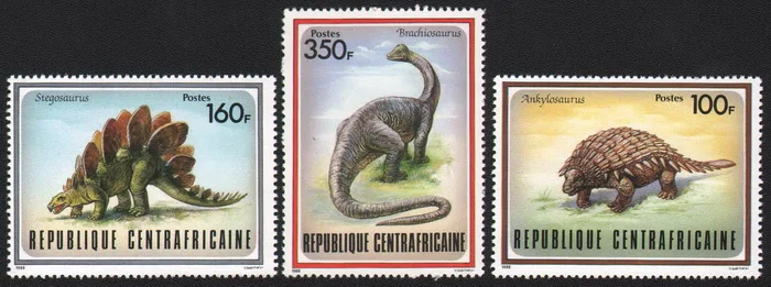 

3 шт./компл. новые штампы центральной Африканской почты 1988, штампы Brachiosaurus Stegosaurus и Ankylosaurus MNH