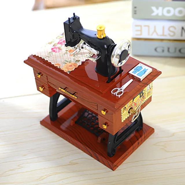 New Small Music Boxes Plastic Vintage Music Box Mini Sewing Machine Style Mechanical Birthday Gift Table Decor 2
