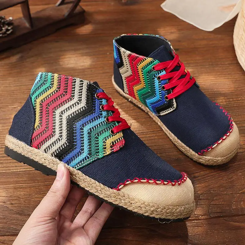 Женские парусиновые туфли на шнуровке с круглым носком | Обувь