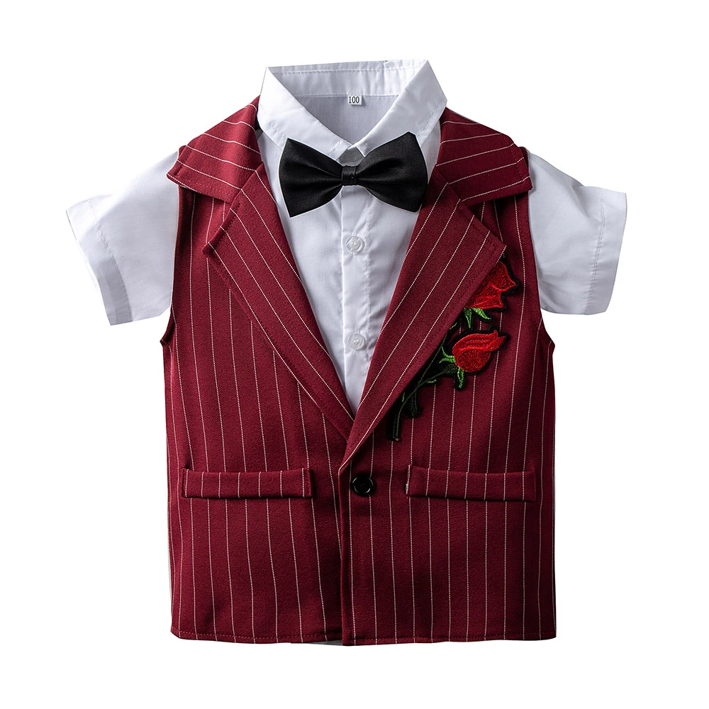 

2021 Baby Clothes Set Summer Boys Set Formal Suit Clothes For Boys 3pcs Blouse+vest+pants Kids Clothes set Boys Conjunto Menino
