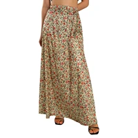 women summer skirt full floral high waist no lining ankle length semi dress for girls yellowblack