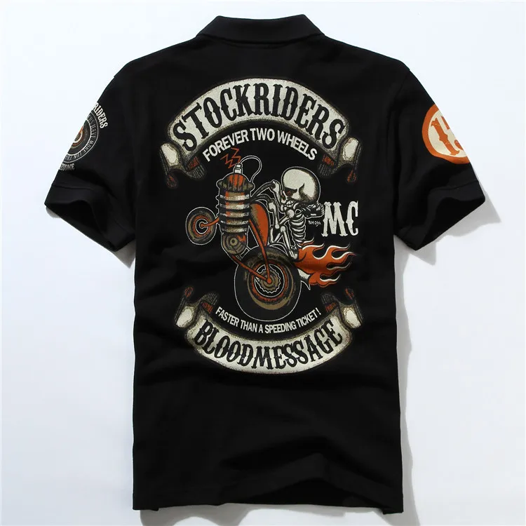 Рубашка поло мужская мотоциклетная хлопок облегающий топ с принтом тату и
