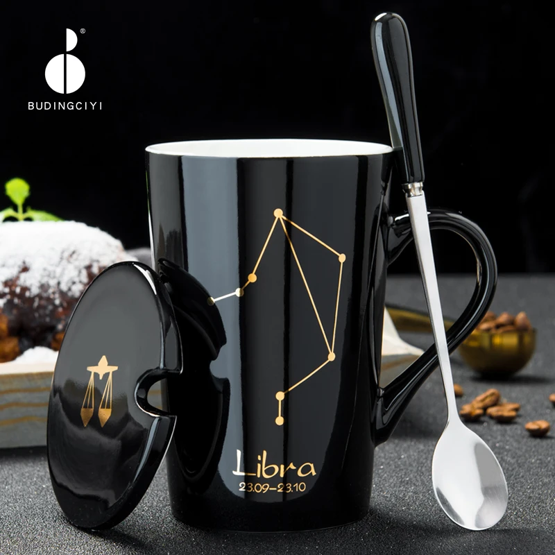 

Creative Constellation Ceramic Mugs Coffee Mug with Spoon Cover Large Capacity Cups and Mugs for Tea Tasse Chat Tumbler 50mk102