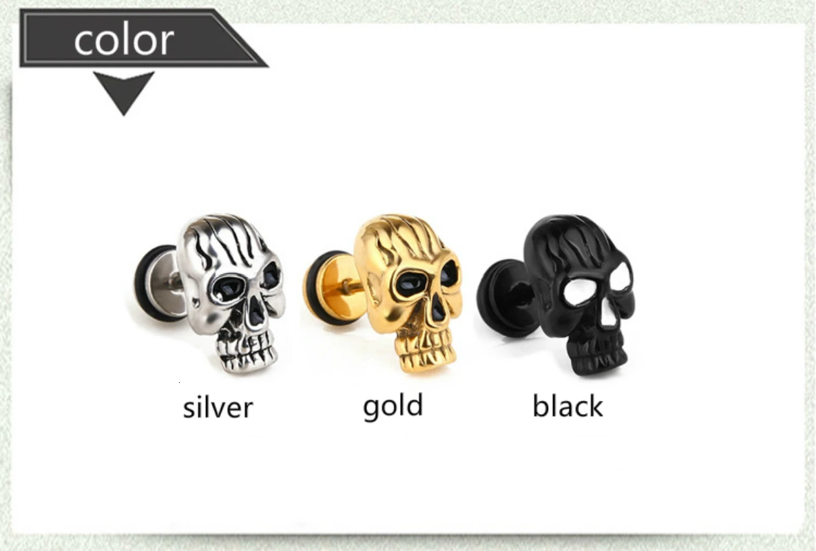 

Personality Stainless Steel Punk Skull Stud Earrings Men Hiphop Jewelry Piercing Ear Nail Halloween Party Statement Earrings 1pc