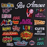 1 pcs cute love wow oops letters appliques cartoon embroidered patch stripes on clothes patches for clothing iron on badges