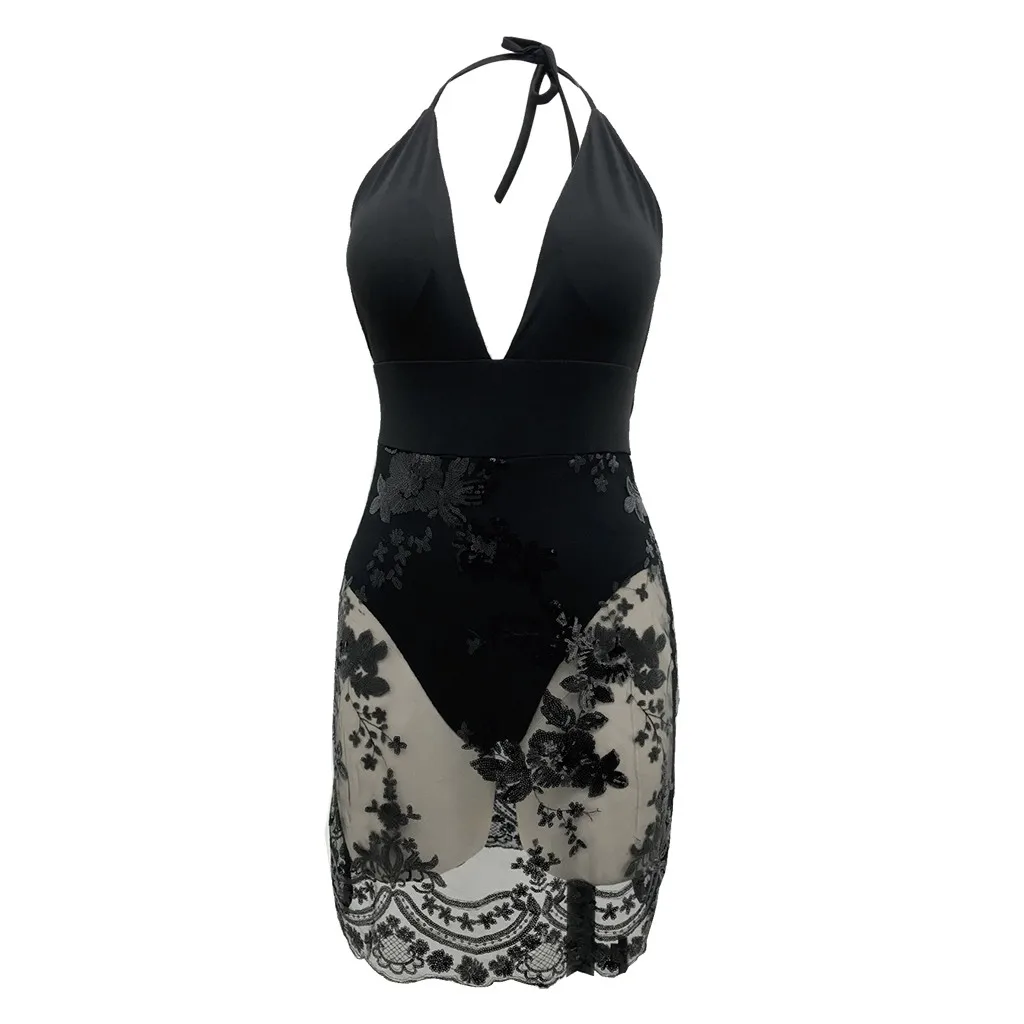 Сексуальное женское Сетчатое платье кружевное цветочное сексуальное вечернее