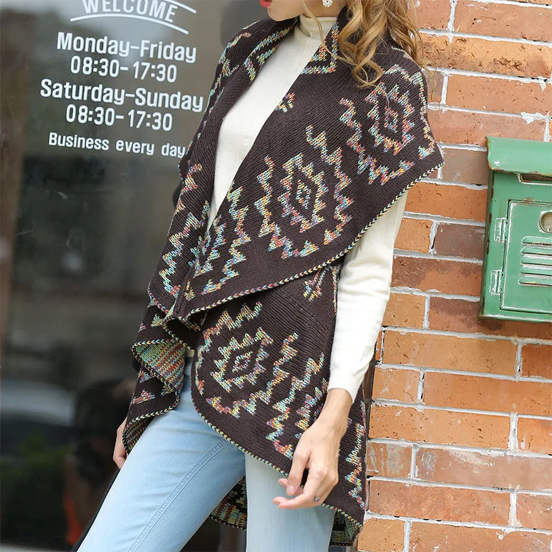 

JIALI Spring Autumn Sweater Women Cardigan Turn-Down Collar Sleeveless Loose Knitted Mid-length Knitted Ladies Cashmere Top