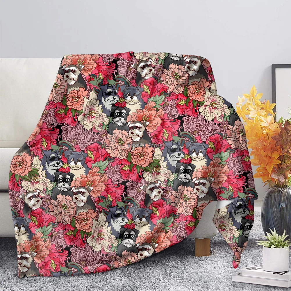 

Sherpa Warmth Throw Blanket Schnauzer Dog Printed Living Room Bedspread Flannel Fleece Plush Blanket on Sofa/Couch