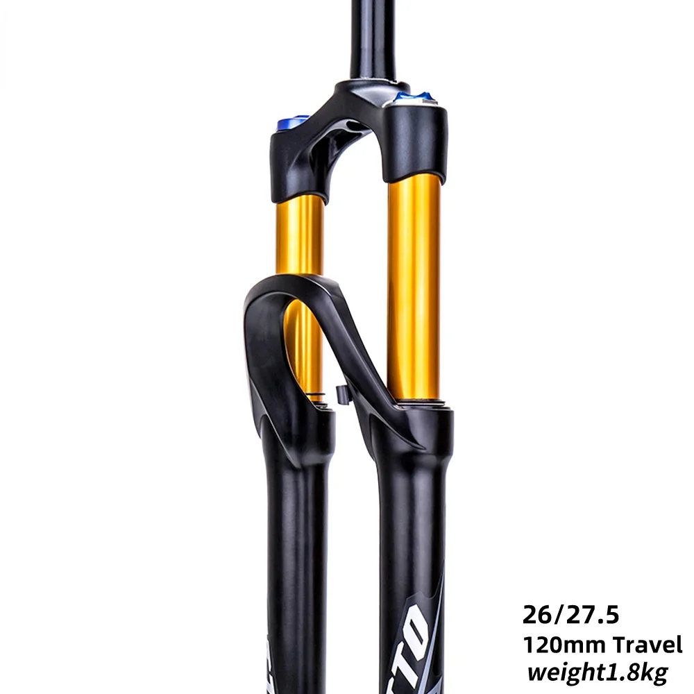 

MTB 120mm Travel Air Suspension Fork 26 27.5 29 Inch QR Quick Release Straight Tube 1 1/8" For Mountain Bike Gold Color