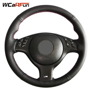wcarfun hand stitched black artificial leather car steering wheel cover for bmw e46 m3 e39 330i 540i 525i 530i 330ci 2001 2003 free global shipping