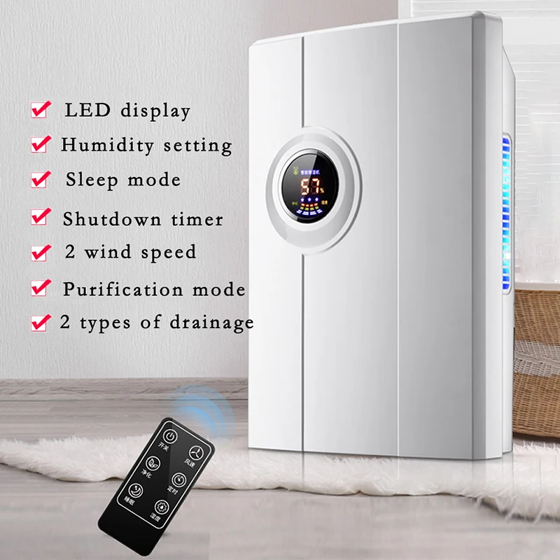 Deshumidificador de aire eléctrico para dormitorio, Mini secador de absorción de humedad, pantalla LCD grande, tuberías de agua externas