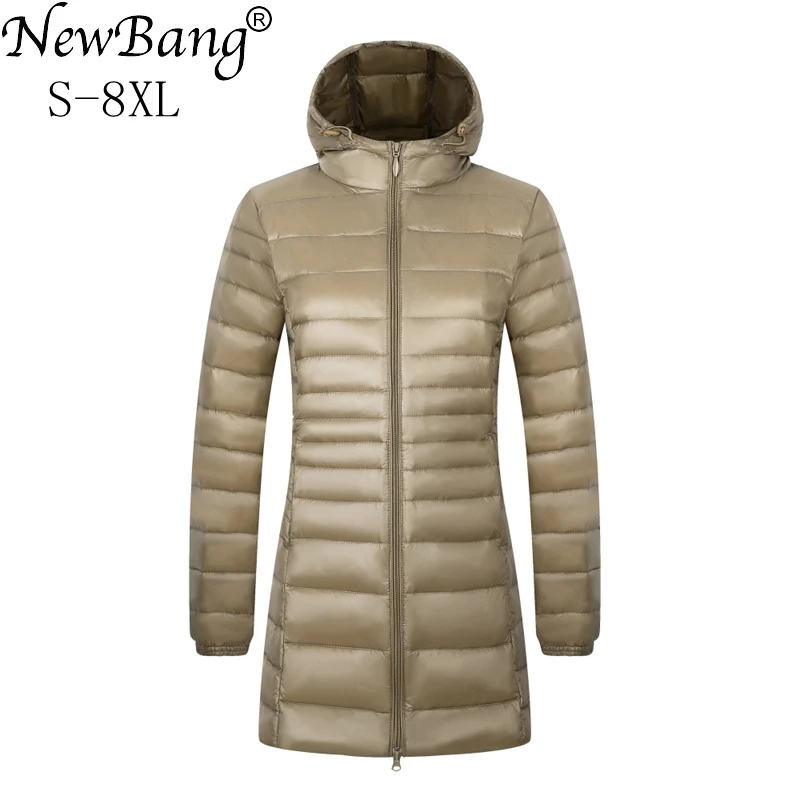 Длинный теплый пуховик NewBang 8XL с сумкой для хранения Женский ультралегкий женские