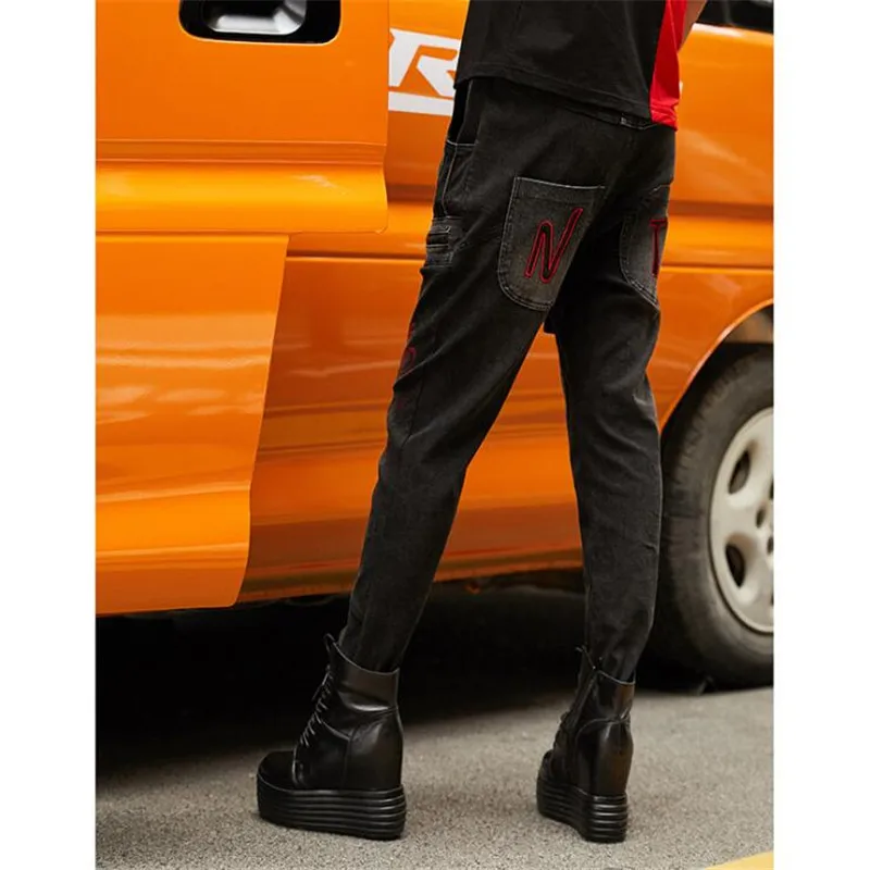 Джинсы женские эластичные с большими карманами уличная одежда в стиле панк брюки