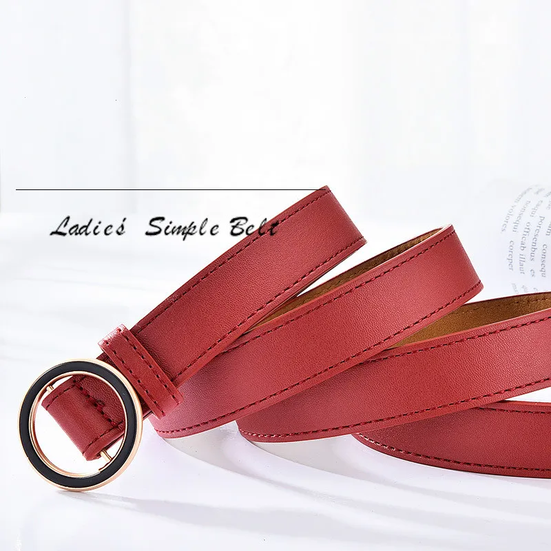 Ремень женский из искусственной кожи гладкий пояс с круглой пряжкой сплава без