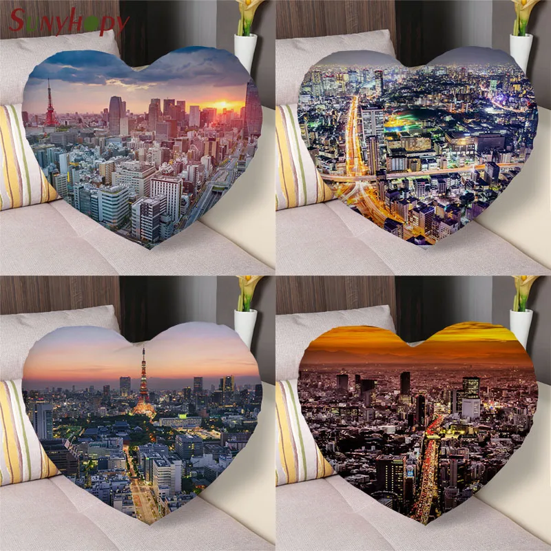 

Tokyo Custom Heart Shape Decorative Cushion Cover Home Decor Zippered Satin Fabric Pillowcase