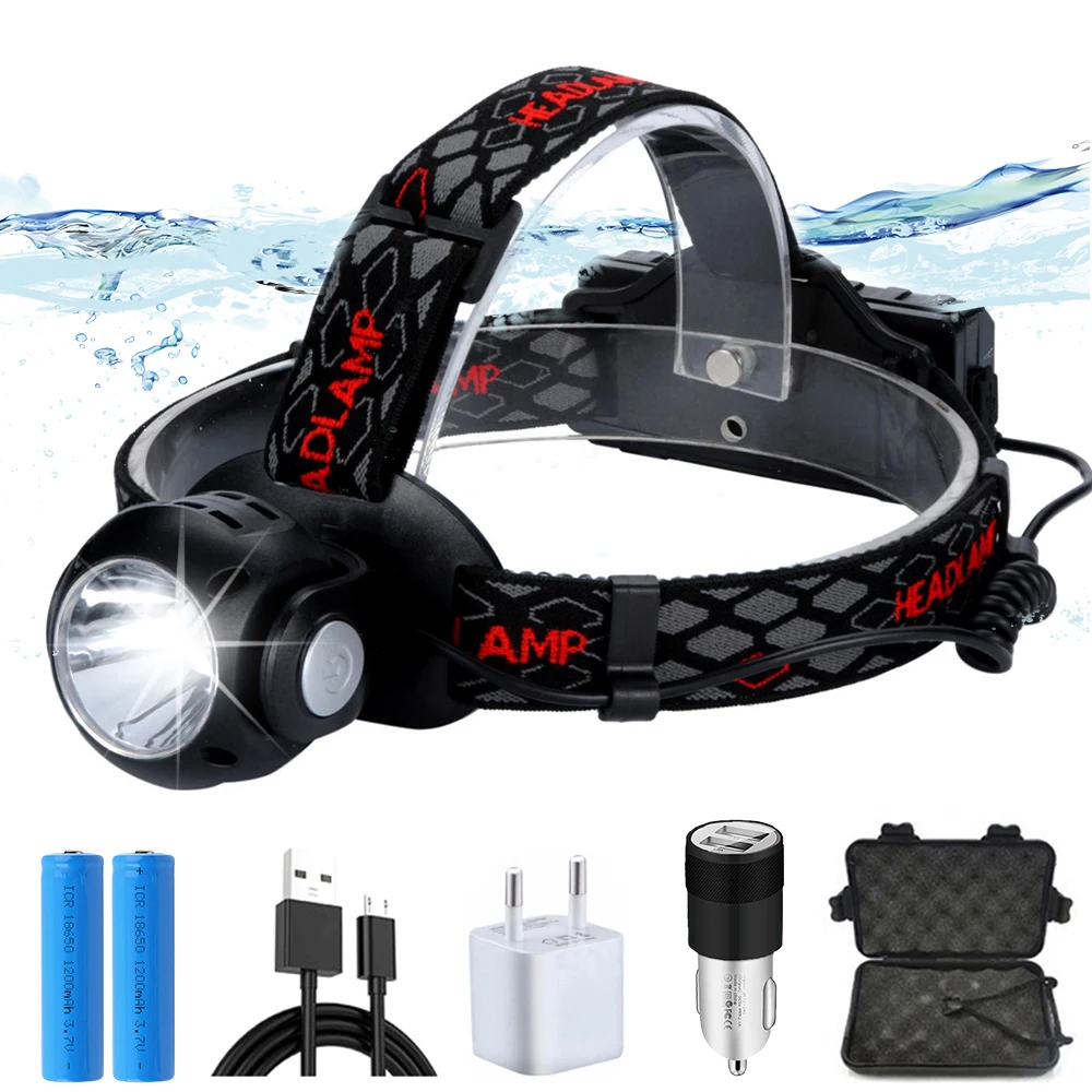 USB Перезаряжаемый светодиодный налобный фонарь 7 режимов T6 + COB