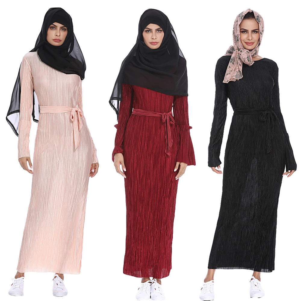 Abaya мусульманское женское длинное платье с длинным рукавом, эластичная мусульманская одежда, Рамадан, турецкий, Средний Восток, с поясом, мо...