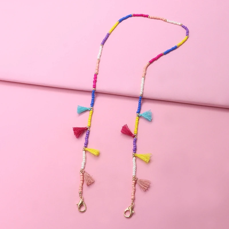 

Colorful Tassel Acrylic Beads Chain Face Mask Holder Necklace Eyeglass Decorative Anti-Lost Lanyard Strap Ear Saver