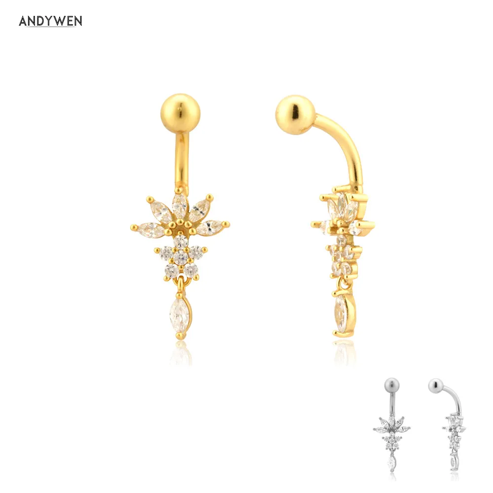 

ANDYWEN 925 пробы Серебряное кольцо для живота, 1 шт.