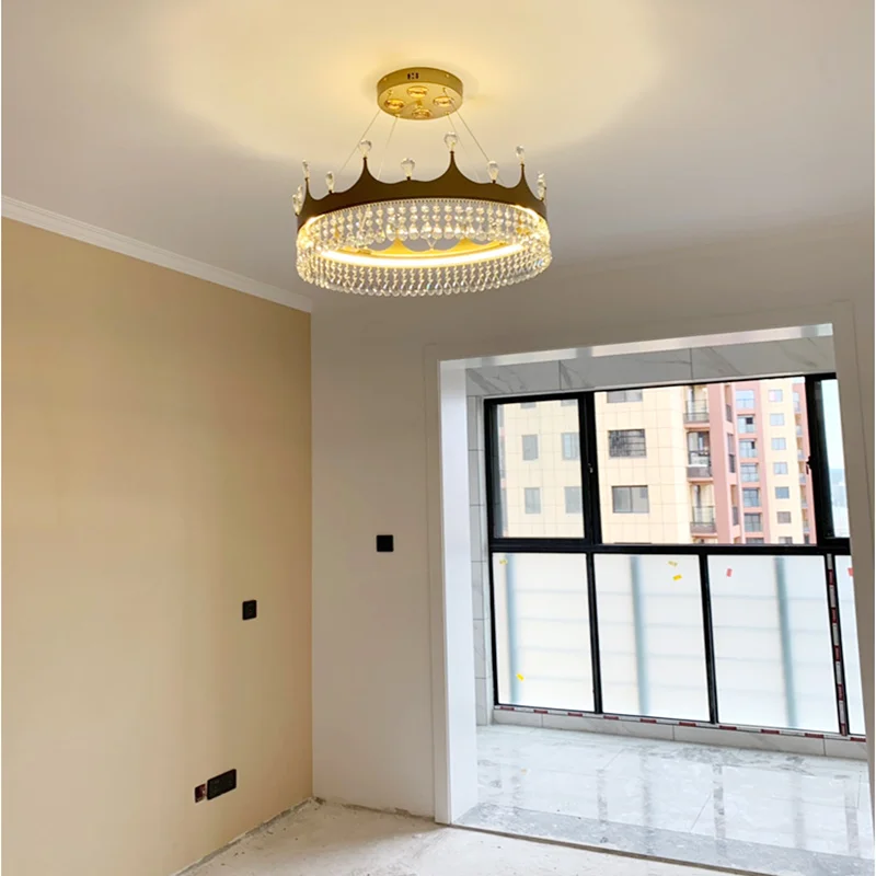 Nordic modern ins girl warm and romantic crown crystal chandelier living room princess bedroom dining lamps |