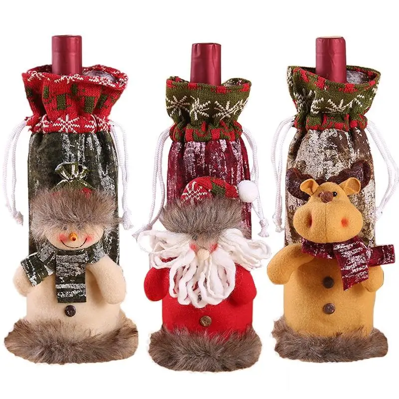 

1 Pcs Christmas Wine Bottle Cover Cotton Christmas Bottle Clothes Decor With Snowman Santa Champagne Bottle Xmas Decorations