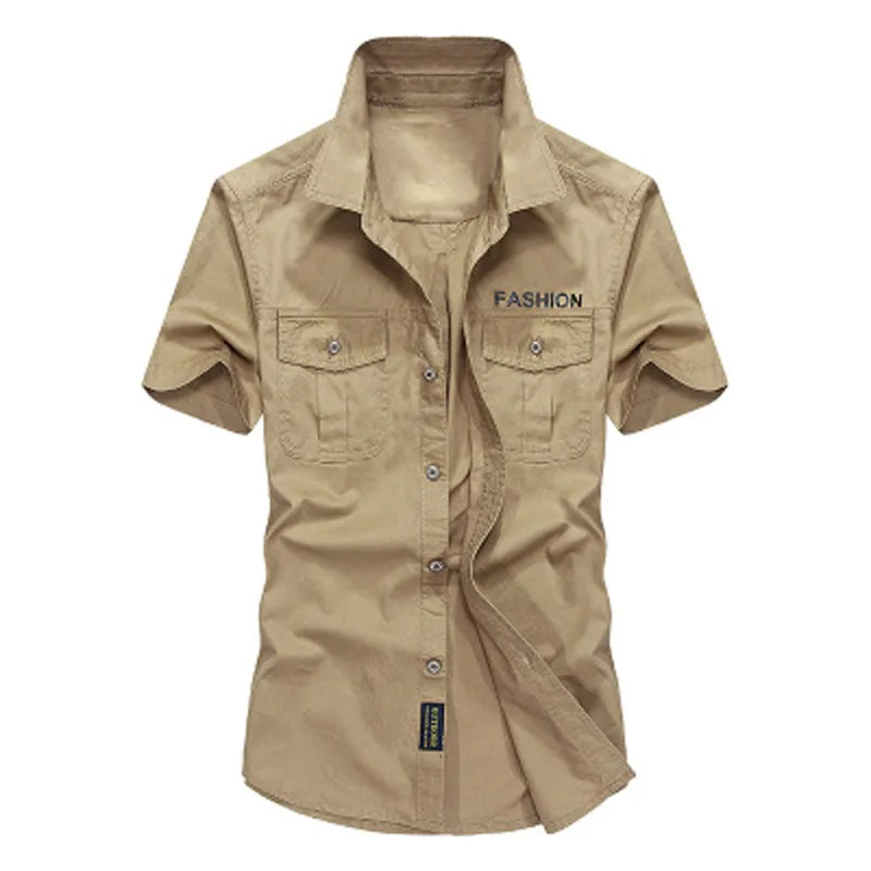 

Летняя Новинка 2020, мужские рубашки с коротким рукавом, размер M-4XL, хлопок, Военный стиль, однотонная дышащая мужская рубашка, camisa social masculina 7111