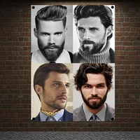 mens classic hairstyle beard cloth poster print art high quality banner flag wallpaper tapestry barber shop home decoration e5