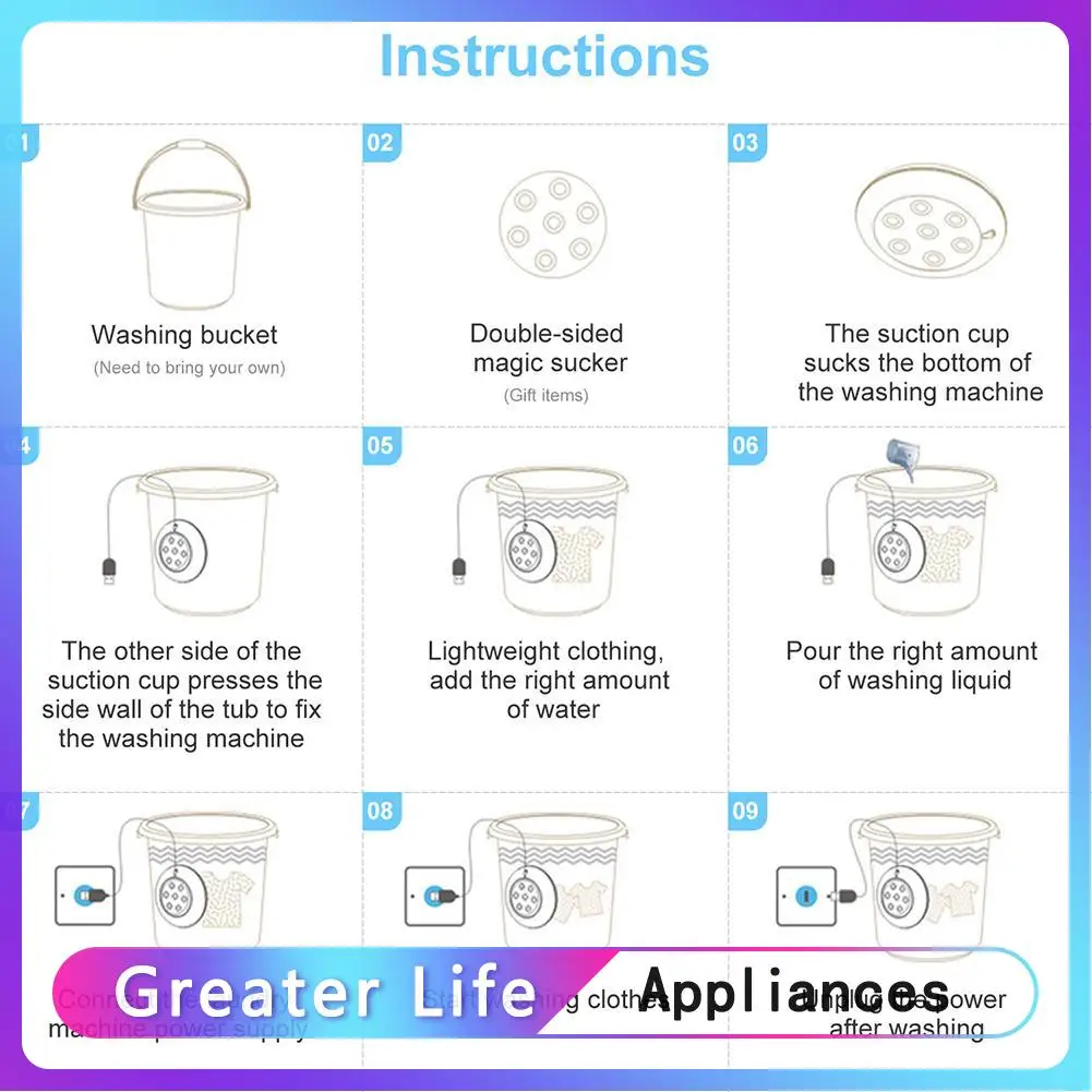 

USB Ultrasonic Turbine Washing Machine Portable Spin Dryer Laundry Washer