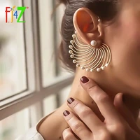 f j4z 2pcs cuff earrings new fashion hyperbole pearls stud earrings stunning big earrings hot women ear cuffs gift