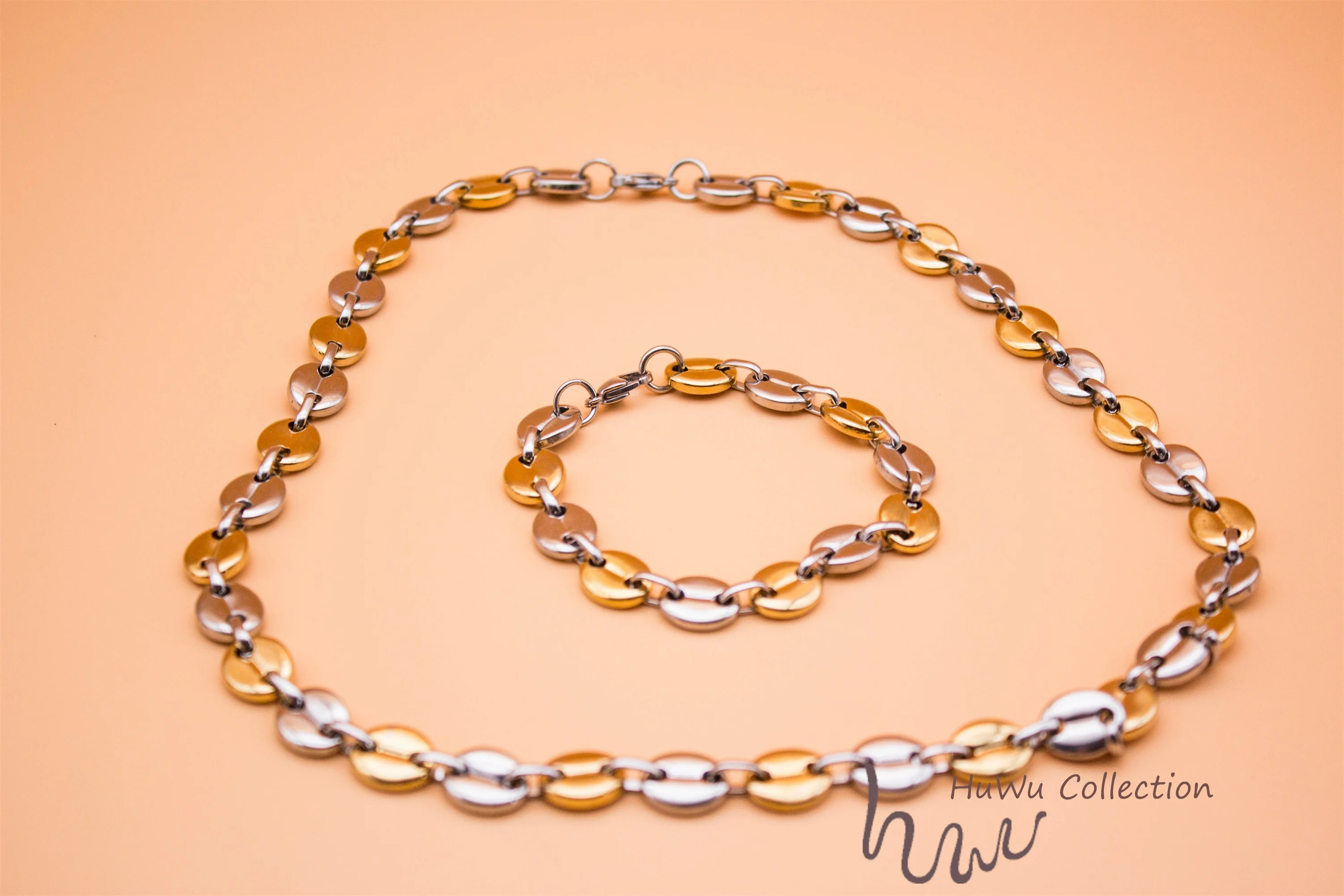Двухцветная цепочка для кофейных зерен серебристого/золотого цвета два оттенка