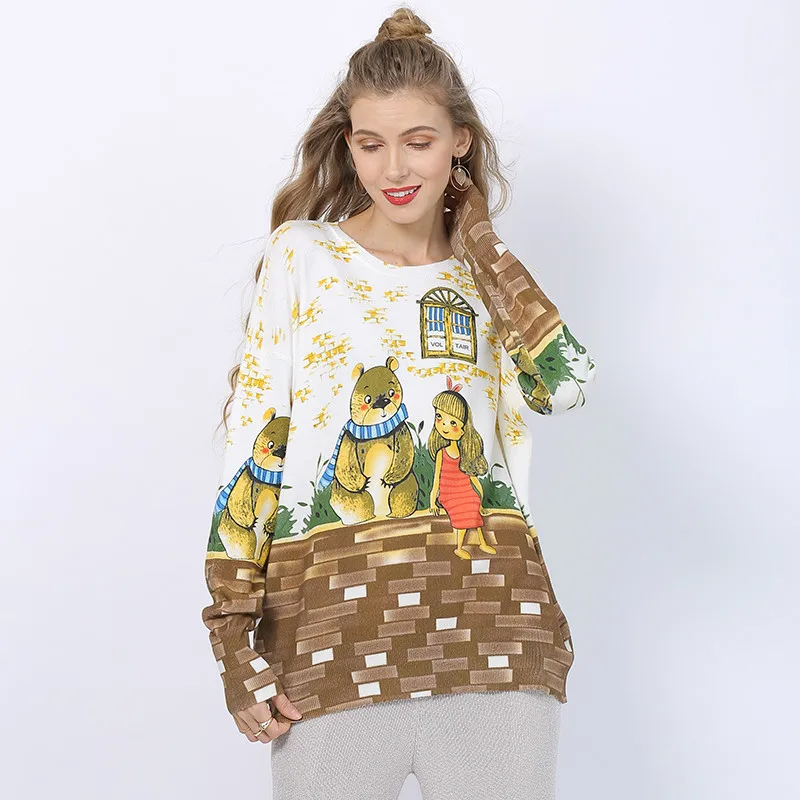 Женские пуловеры с круглым вырезом зимние вязаные джемперы принтом милого