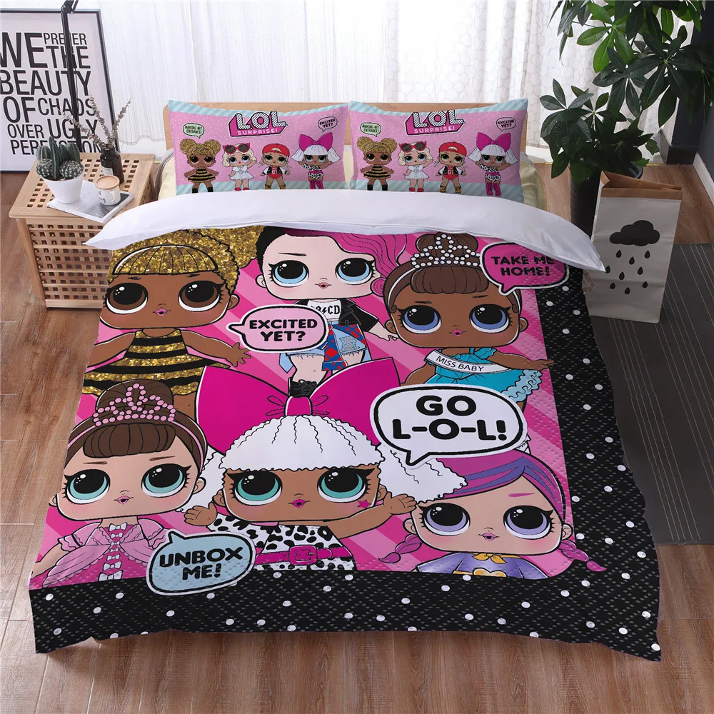 

LOL Surprise Dolls Print Pillow Case Polyester Soft and 3pcs Comforter Bedding Sets Duvet Cover LoLs Baby Bed Set Cuna