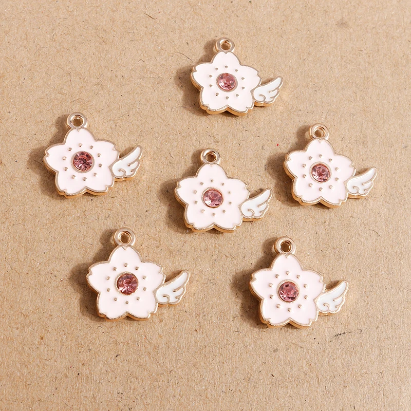 

10pcs 20*19mm Enamel Wing Flower Charms for Jewelry Making DIY Pendants Necklaces Earrings Keychain Handmade Crafts Accessories