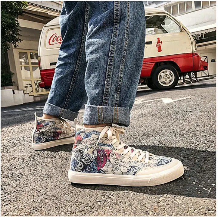 New Spring High Top Men Casual Vulcanize Shoes Boy Fashion Breathable Canvas Sneakers Graffiti Maker Comfortable Shoes A317