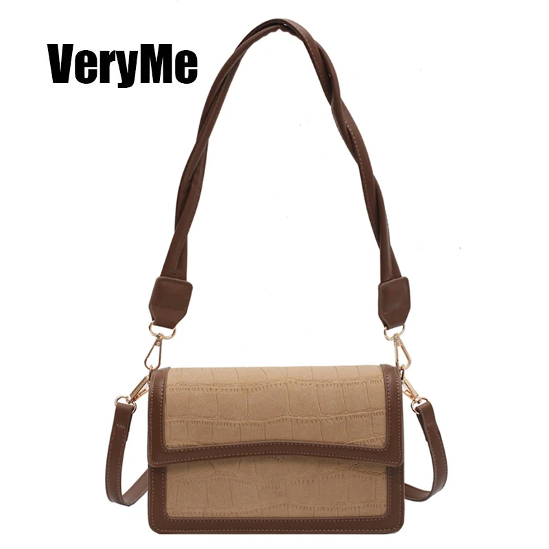 

VeryMe Crocodile Pattern Leather Lady Bag Simple Purse Travel Crossbody Bag New Square Shoulder Handbags Vintage Sac Femme Luxe