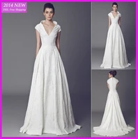 2019 nova branco exquisite a linha sexy v cap neck sleeve lace vestidos de casamento custom made uv 157
