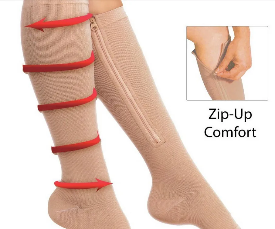 

1 Pair Unisex Open Toe Compression Socks Knee Length Zipper Up Calf Leg Anti-Fatigue Socks Varicosity Support Elastic Socks