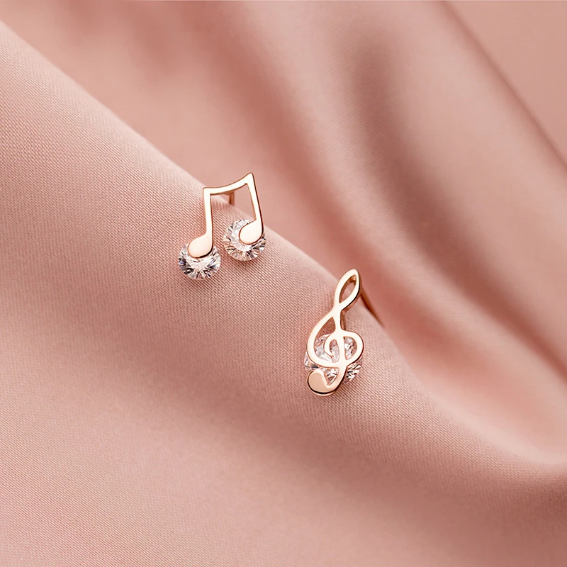 

MloveAcc 925 Sterling Silver Stud Earrings for Women Korean Personality Design Asymmetrical Notes Crystal Fine Jewelry Students