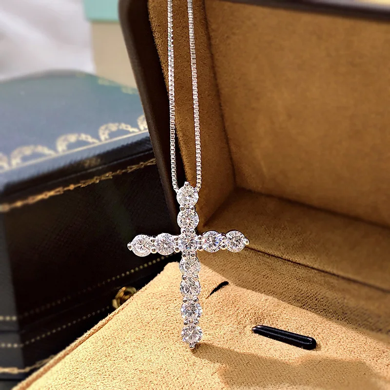 

2021 New 925 Sterling Silver Cross Zircon Pendant Necklace Fine Jewelry Gifts For Women Party Birthday