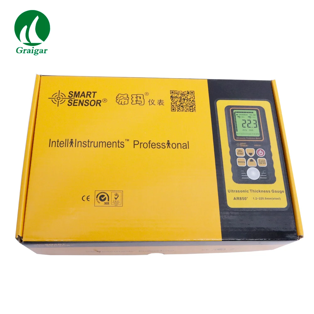 

Smart Sensor Ultrasonic Thickness Meter AR850+ Sound Velocity Range 1000~9999m/s Frequency 5MHz/2.5MHz