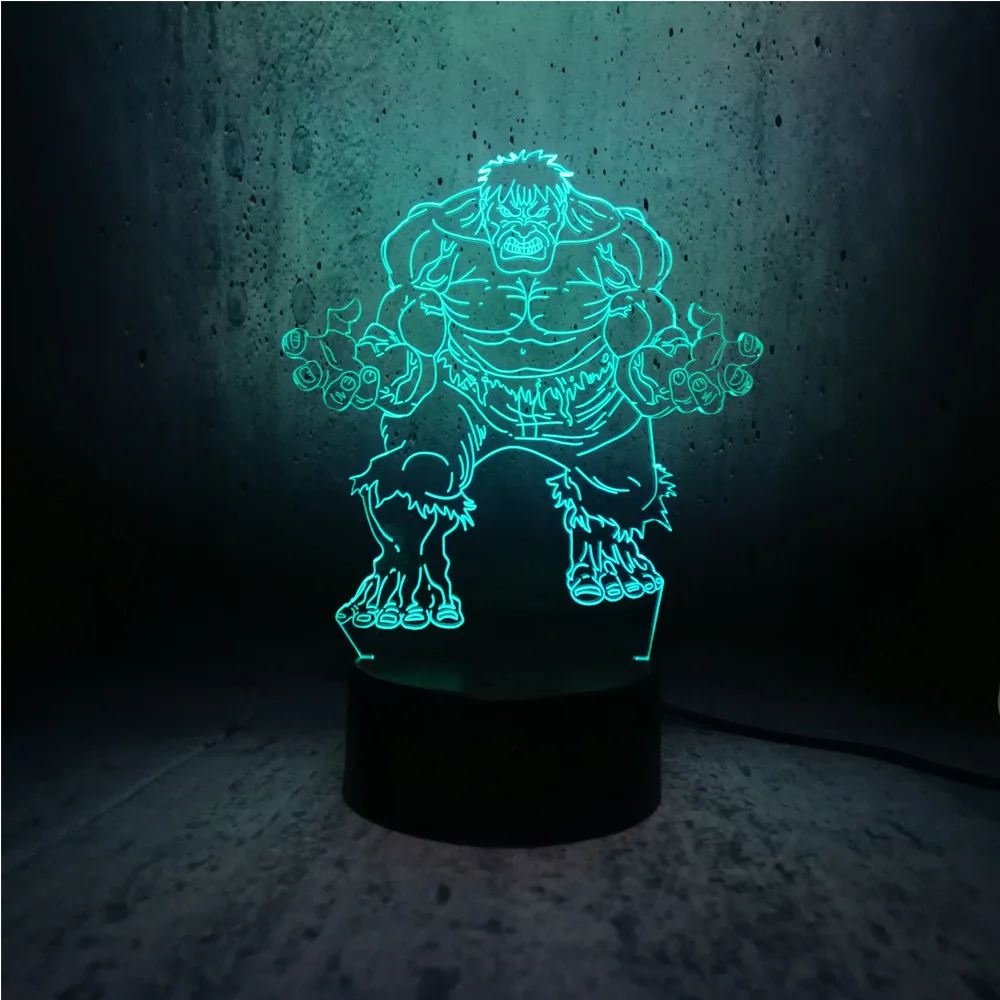 Новинка 3D светодиодный USB лампа Мстители Халк красочное ночное освещение для