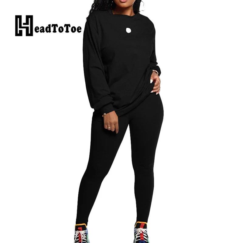 

Solid Long Sleeve Casual Tops & Pants Set Women Sporty Two Piece Set Outfits