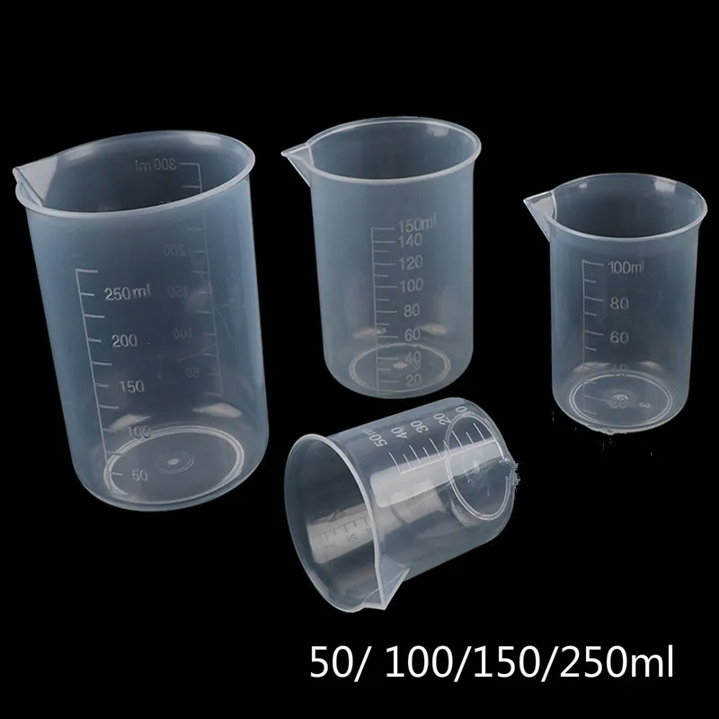 

4Pcs 250ml/150ml/100ml/50ml Transparent Laboratory Plastic Volumetric Beaker Kitchen Measuring Cup