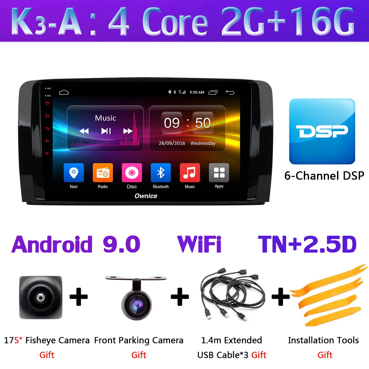 K3-A 1Din 360 ° камера 4G LTE WiFi Android 9,0 4G+ 64G SPDIF DSP CarPlay автомобильный мультимедийный плеер для Mercedes Benz R Class W251 gps радио - Цвет: K3-A