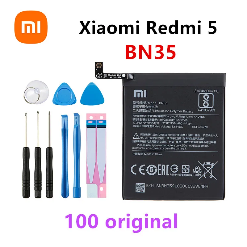 Оригинальный аккумулятор Xiao Mi 100% BN35 3300 мАч для Xiaomi Redmi 5 Redmi5 Red mi5