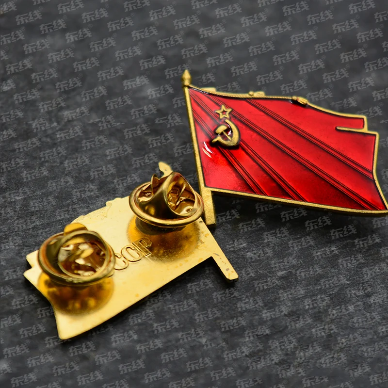 Советский Союз CCCP Флаг Латунная Униформа Значок СССР Красная Звезда Серп Топор