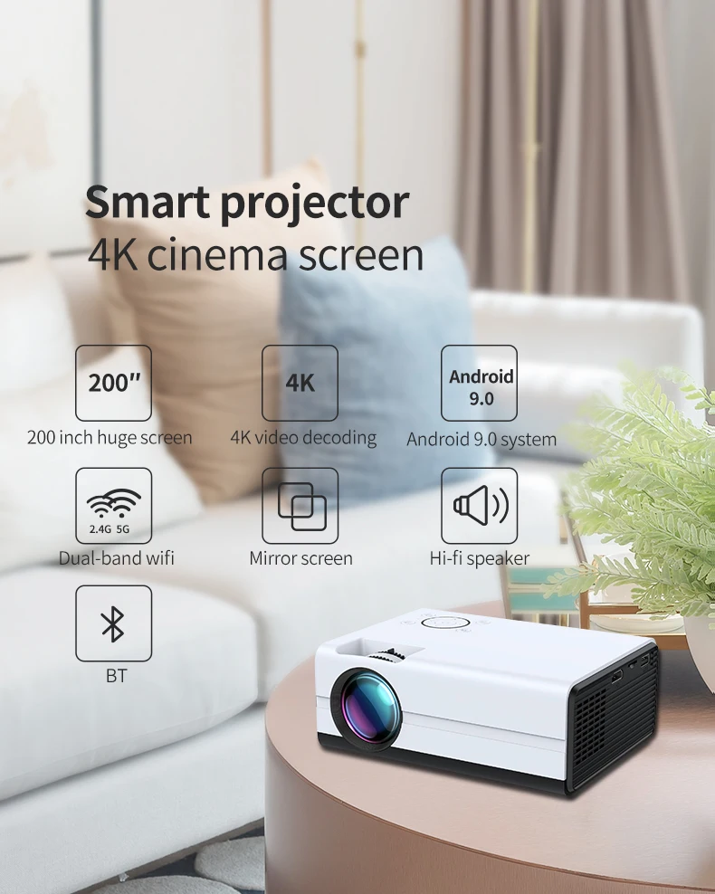 

Портативный мини-проектор HD 1080P Android WiFi светодиодный проектор для домашних развлечений и кинотеатра 4K видео