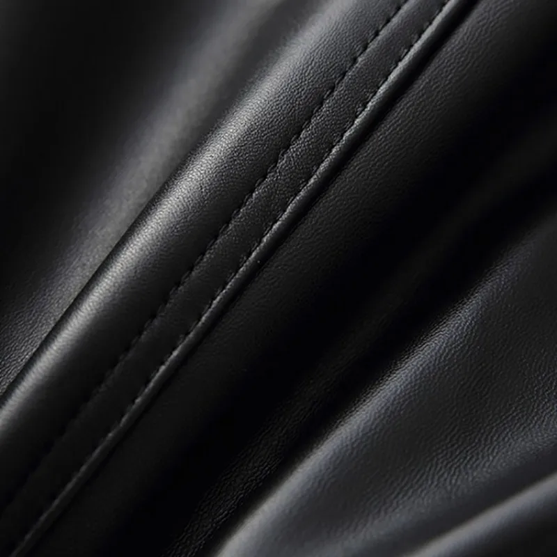 

Sheepskin New Designer Women Genuine Leather Jacket Harajuku Denim Spliced Coat Belted Short Streetwear Jacket Moto Biker Coats