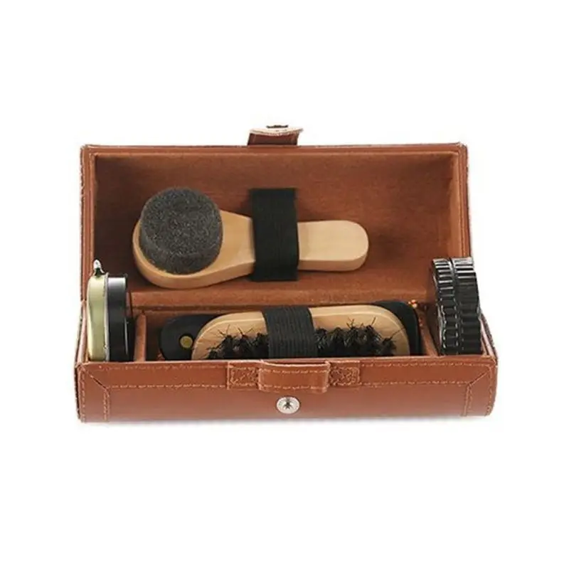 

J2FF Leather shoes care set of 6 pieces, shoehorn, shoe polish, shoe brush, cleaning cloth, sponge brush, sponge wipe